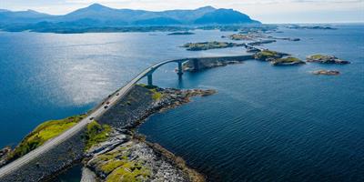 Aerial view of Atlanterhavsvegen (Atlantic Ocean Road), Lofoten, Norway?400x200;crop