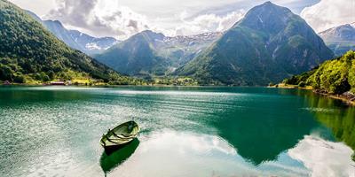 Scenic fjord landscape Sognefjorden with mountains Balestrand to Dragsvik