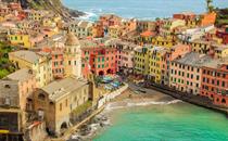 Scenic view of Vernazza town on Ligurian coast Italy