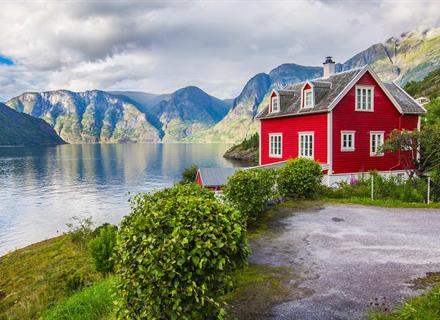 View to Nordfjord from Olden village, Norway